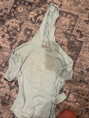 PINK Mint Green Hooded Pullover with Metallic Logo